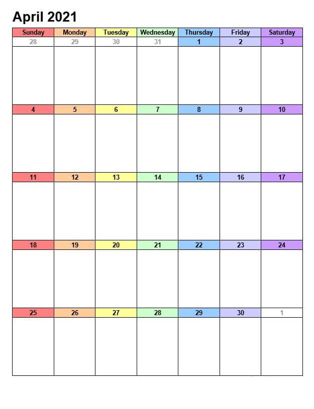 April 2021 Printable Calendars Template
