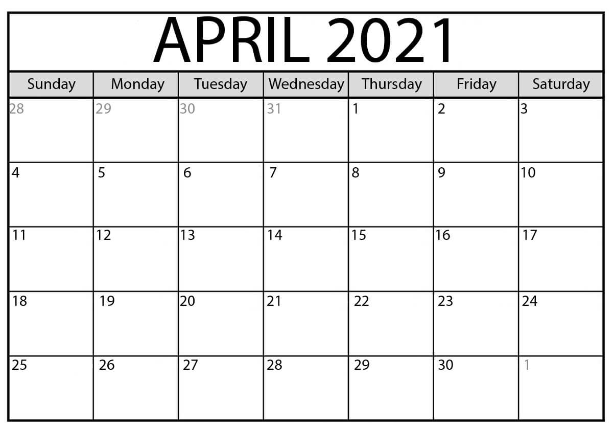 Blank April 2021 Calendar Template