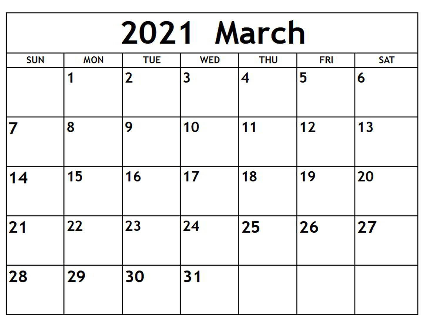 Blank Calendar March 2021