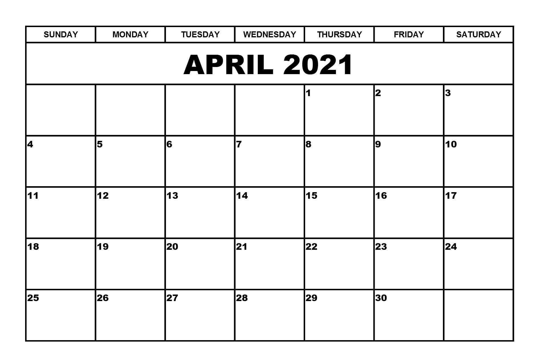 Blank Calendar Template April 2021