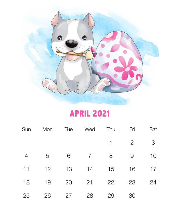 Cute April 2021 Calendar For Kids