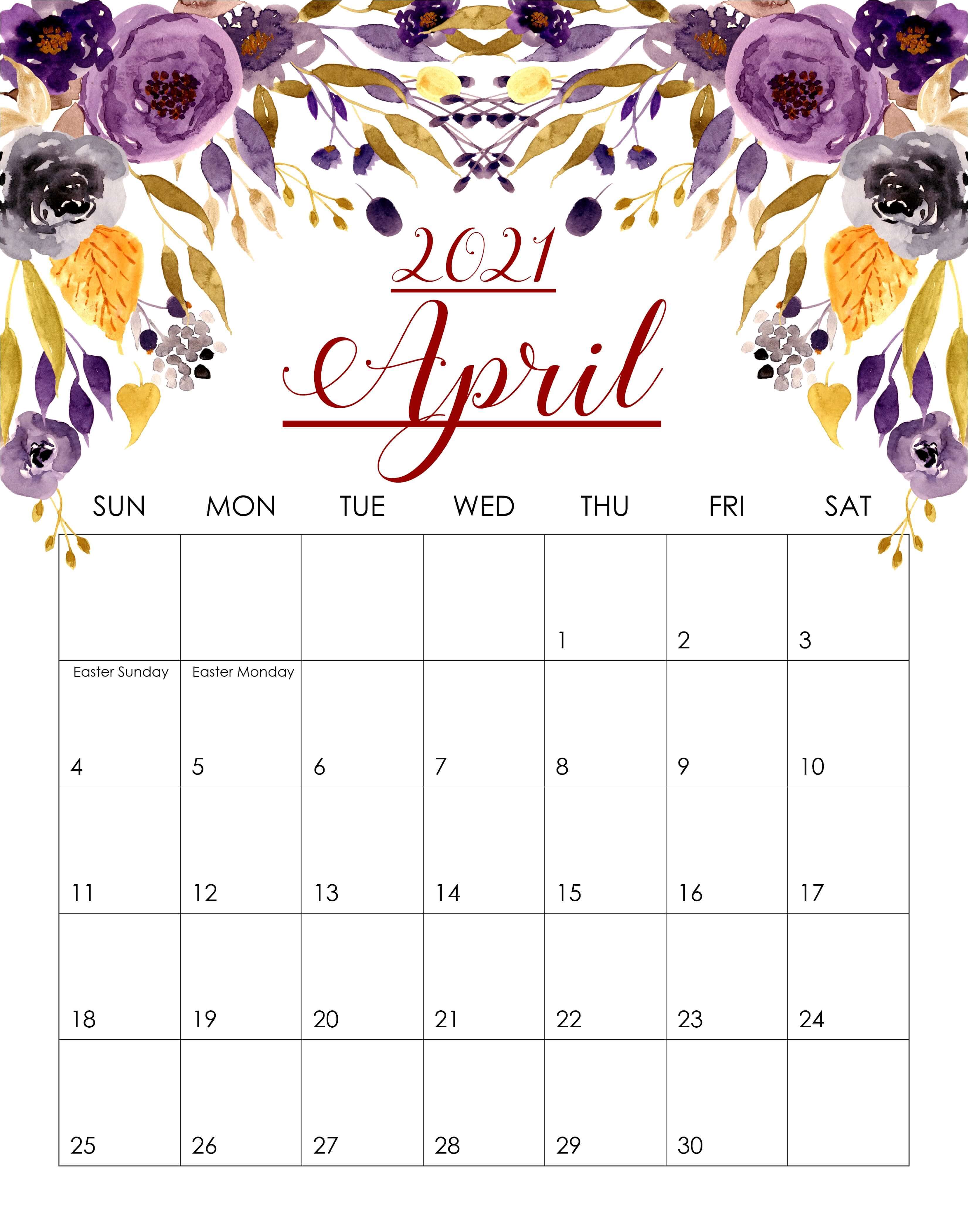 Floral April 2021 Calendar Template