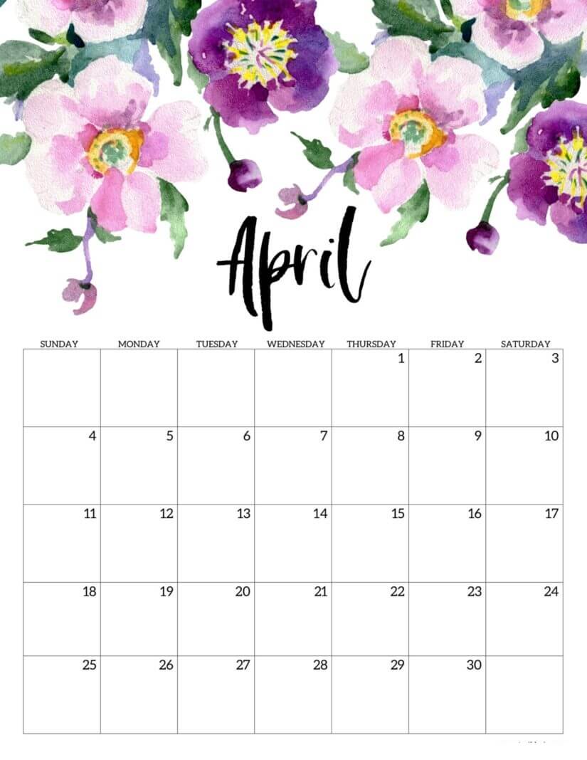 Floral April 2021 Printable Calendar