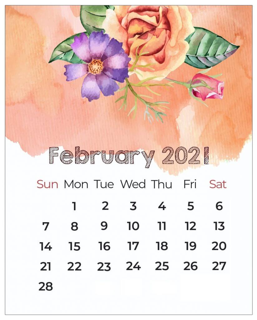 Floral February 2021 Wallpaper Calendar For Desktop