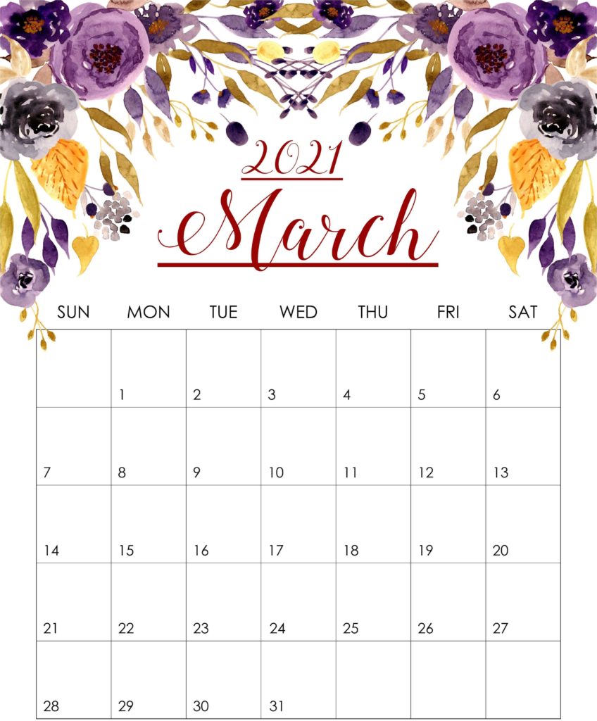Blank Calendar March 2021 Printable Templates with Notes