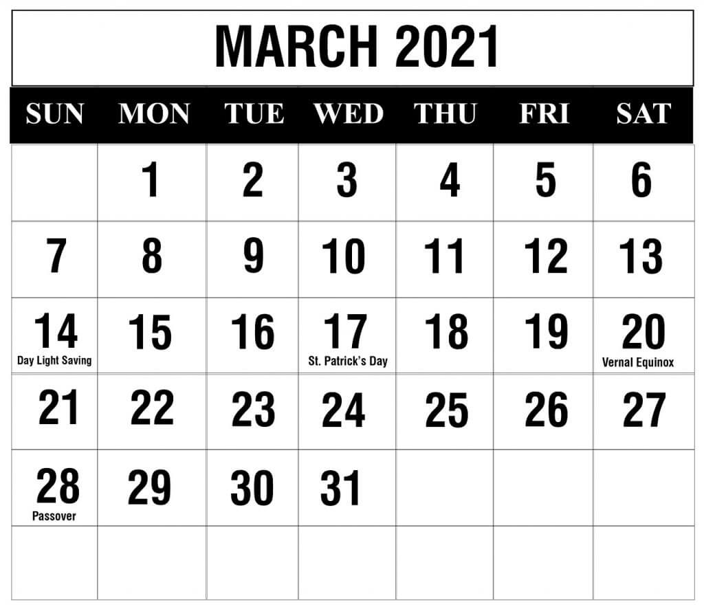Free March Blank Calendar 2021