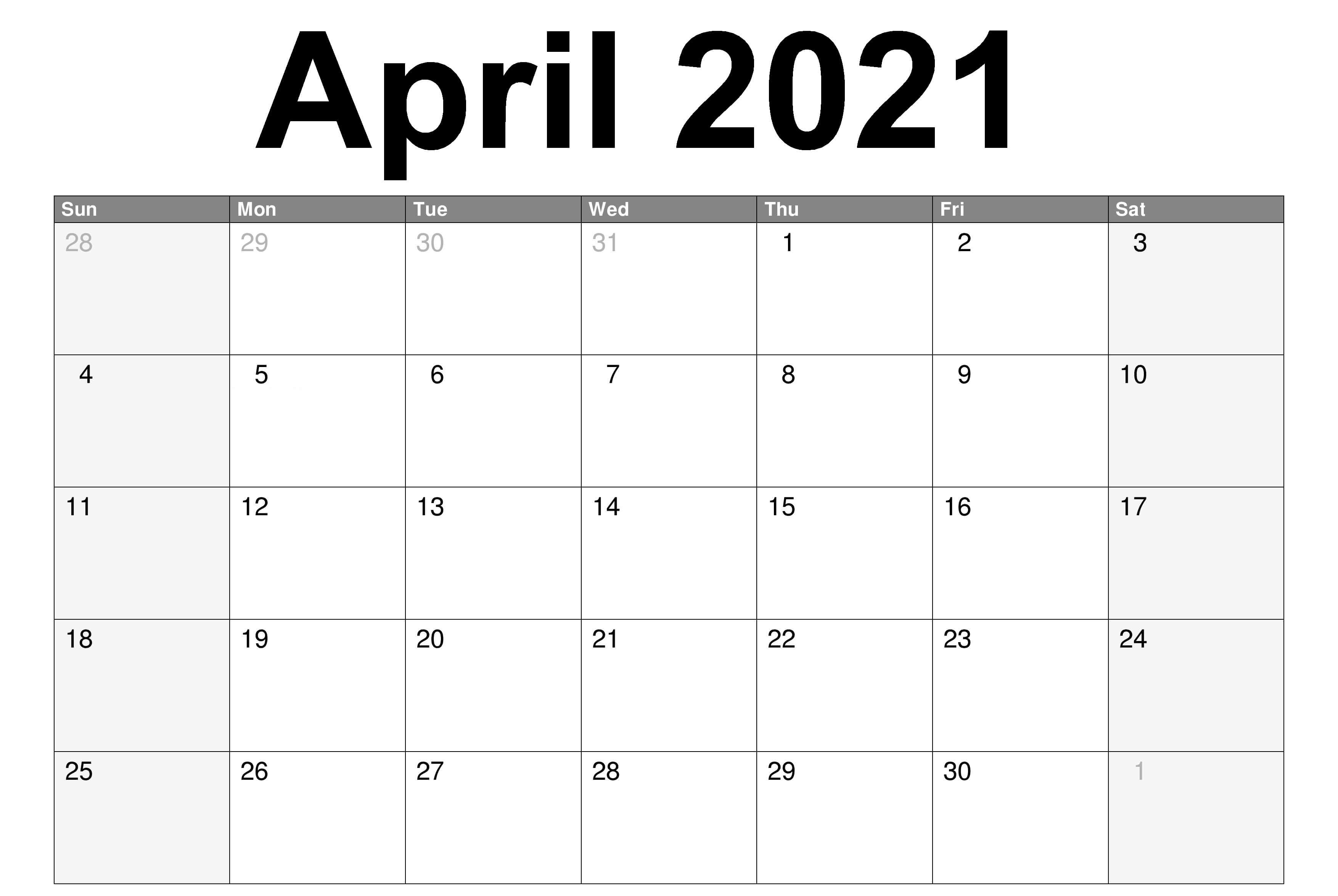 Free Printable April 2021 Calendar Template