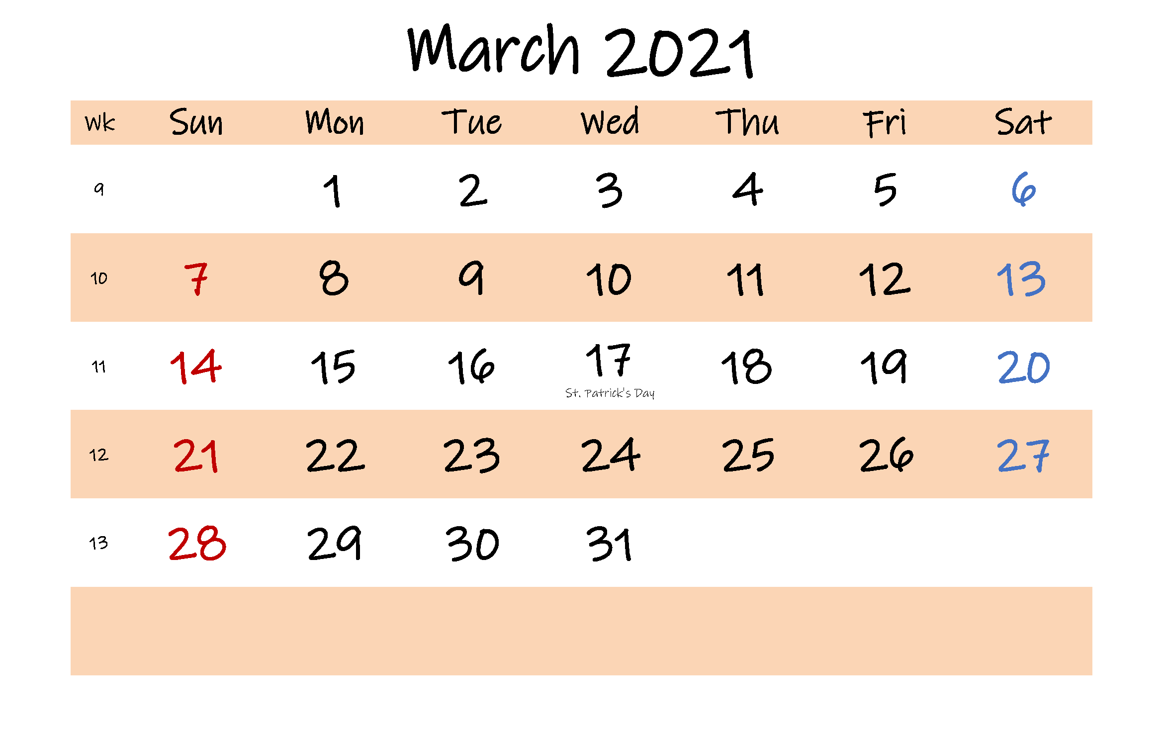 March 2021 Calendar Blank