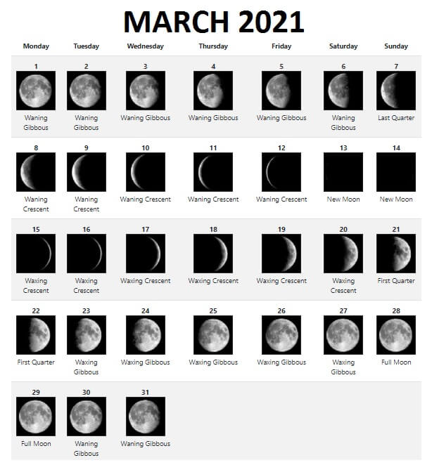 March 2021 Lunar Calendar Printable