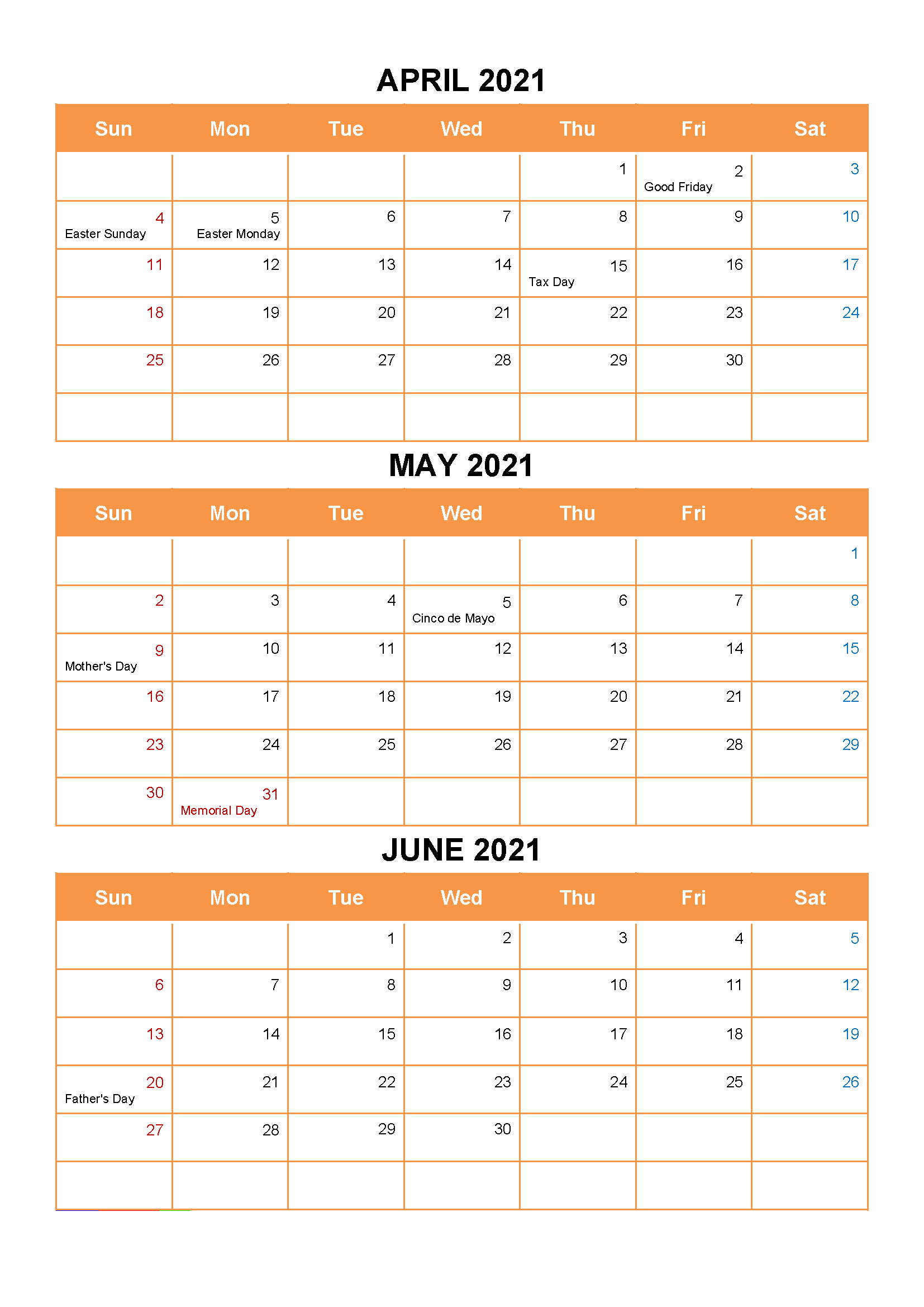 Free April May June 2021 Calendar Printable Template
