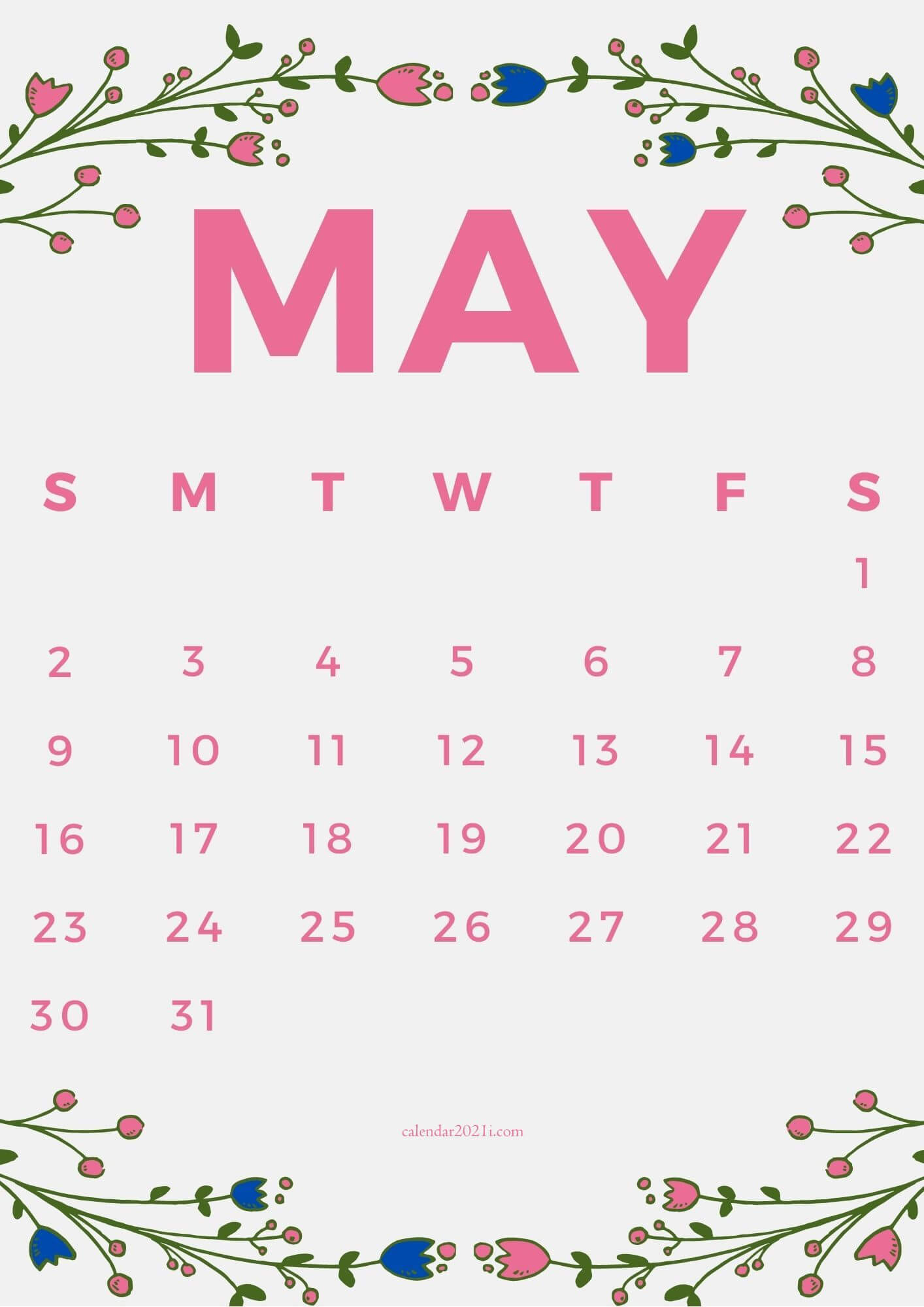 Cute May 2021 Calendar Printable