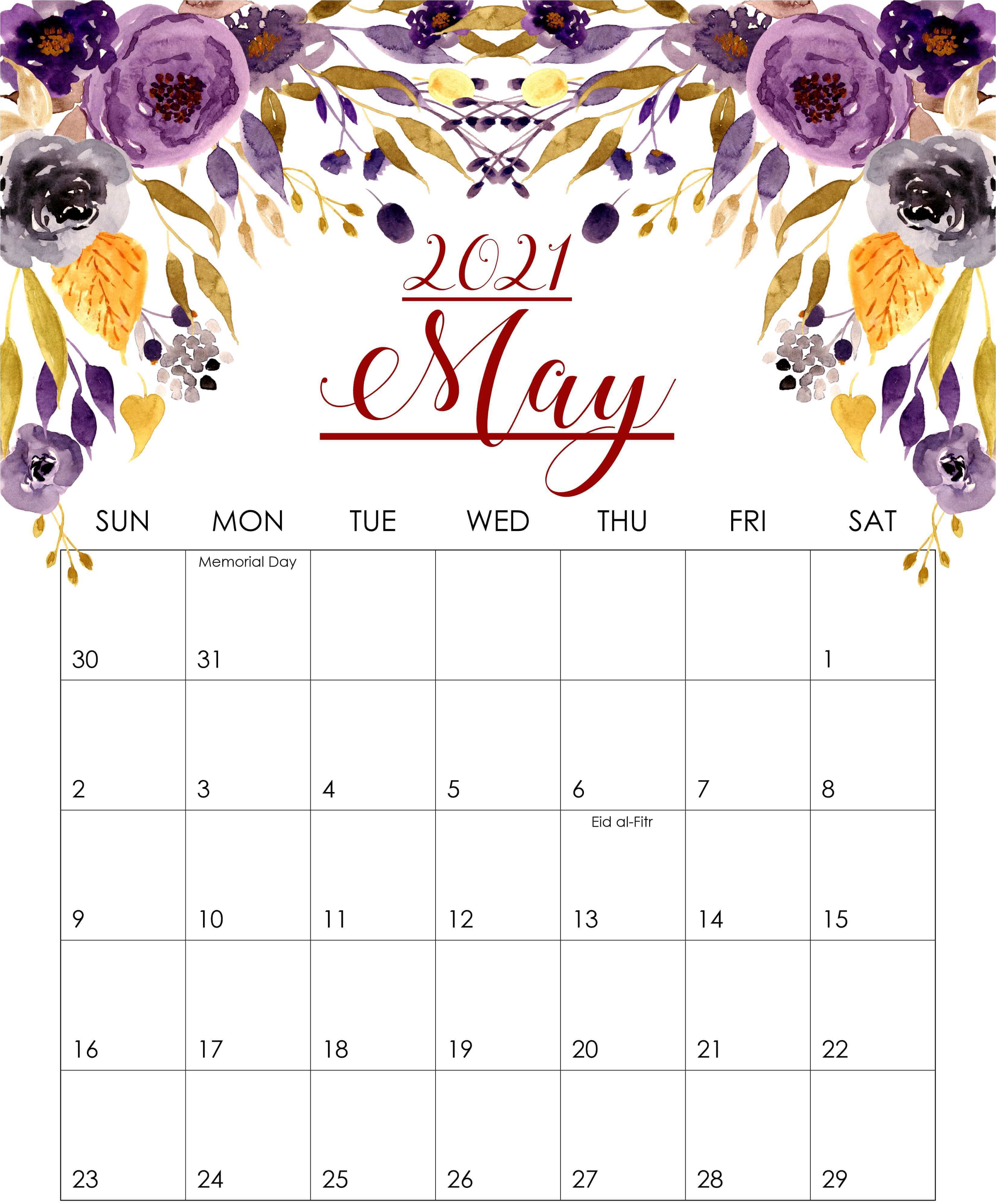 Cute May 2021 Floral Calendar