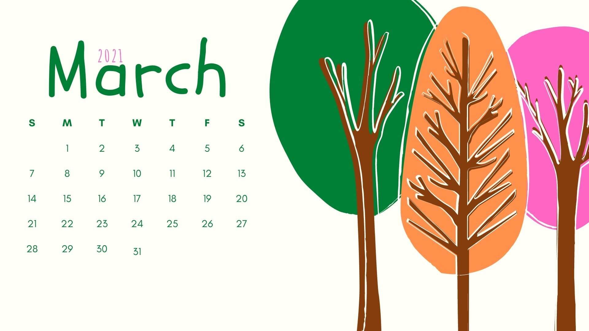 Floral March 2021 Calendar Screensavers