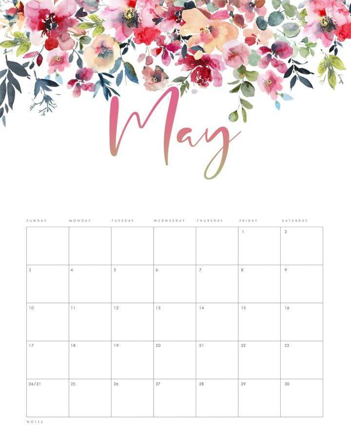 Floral May 2021 Calendar Template
