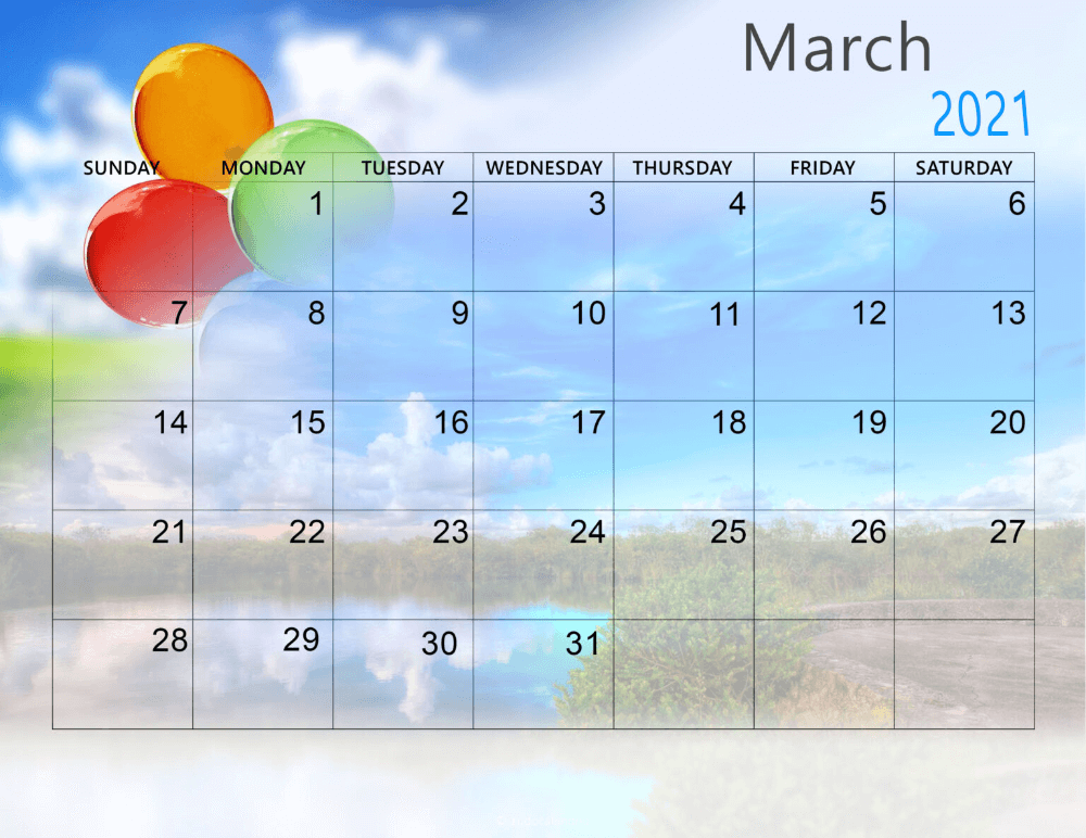 March 2021 Desktop Calendar Wallpaper
