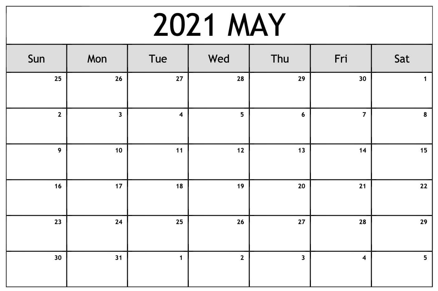 2021 May Blank Calendar