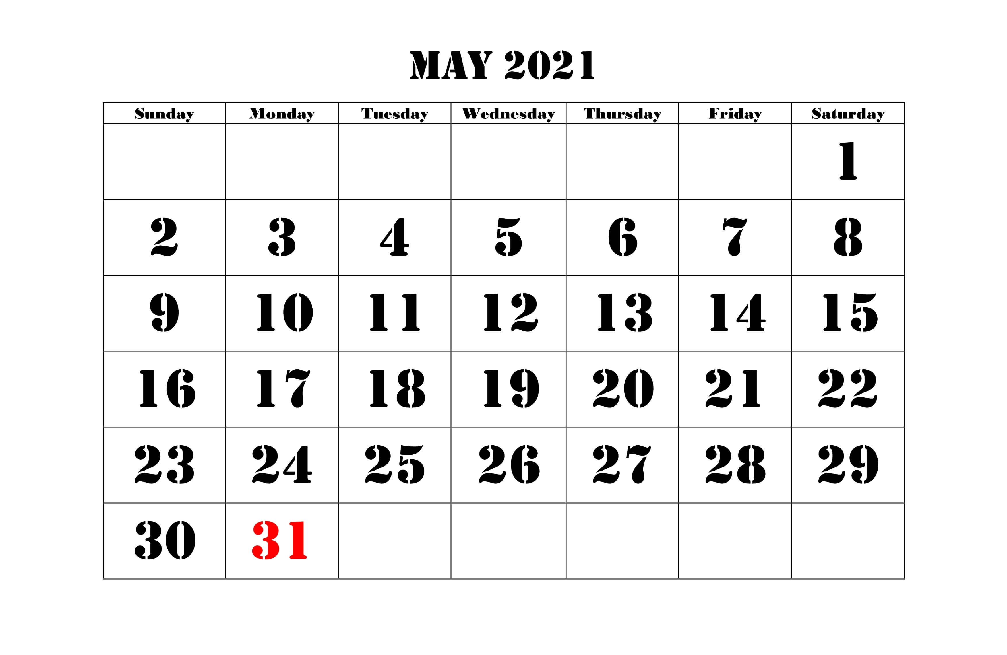May 2021 Blank Calendar Template