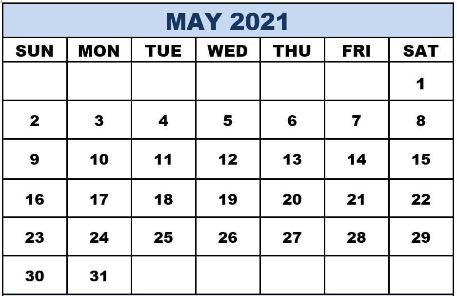 May Blank Calendar 2021 Editable