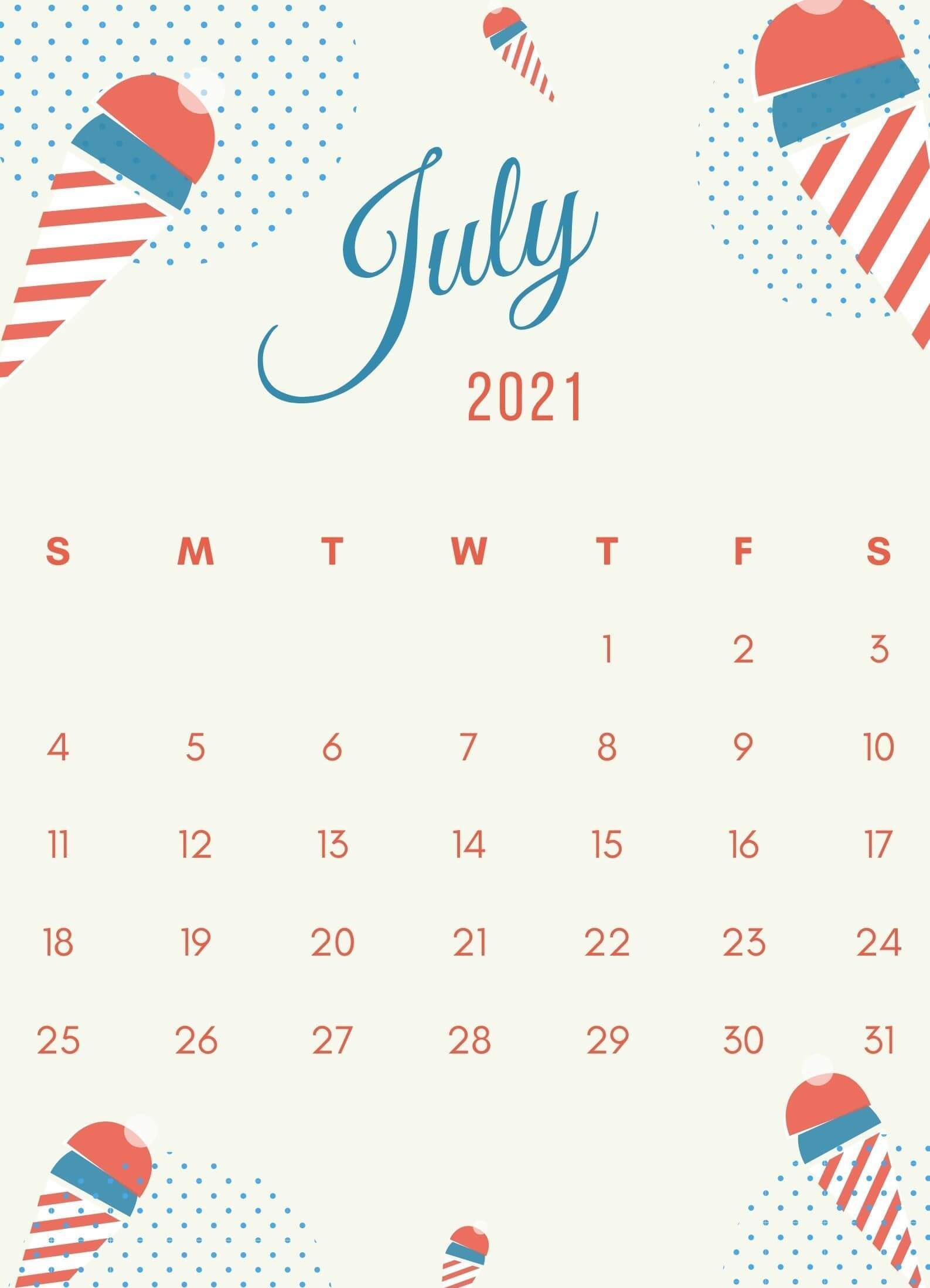 Cute July 2021 Calendar Design