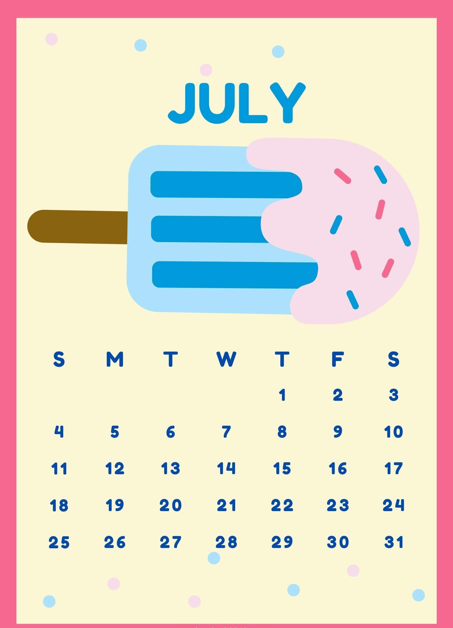 Cute July 2021 Calendar Wallpaper