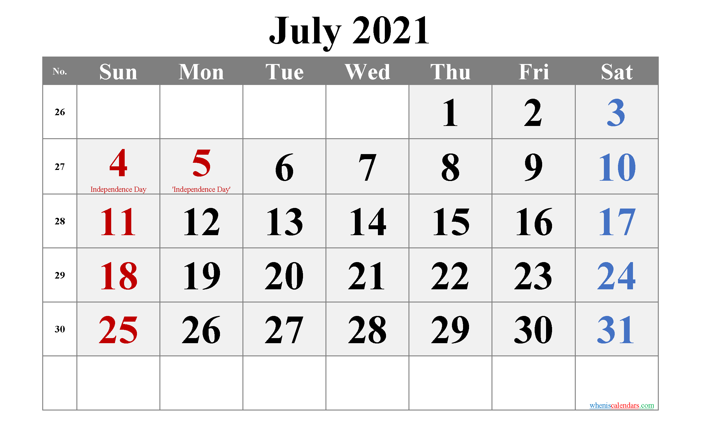 July 2021 Editable Calendar