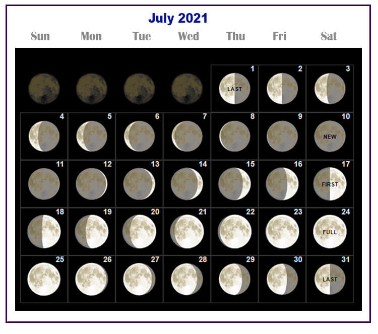 July 2021 Moon Calendar
