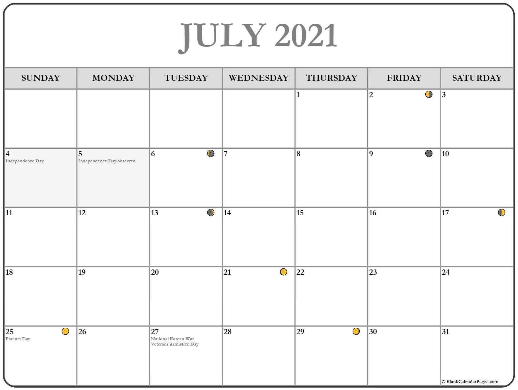 July 2021 Moon Phases Calendar