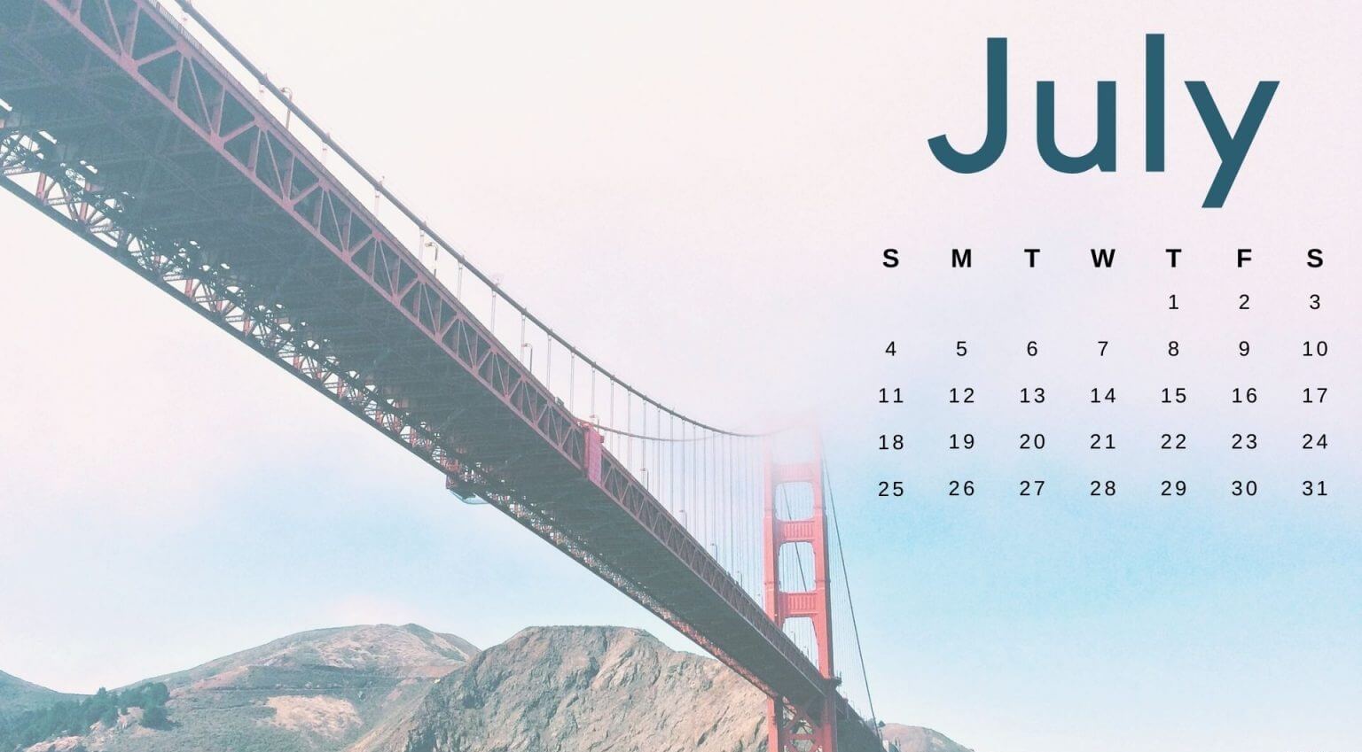 July 2021 Screensaver Calendar Wallpaper