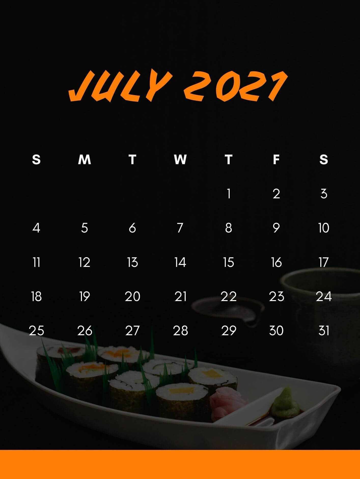 July 2021 iPhone Calendar Wallpaper