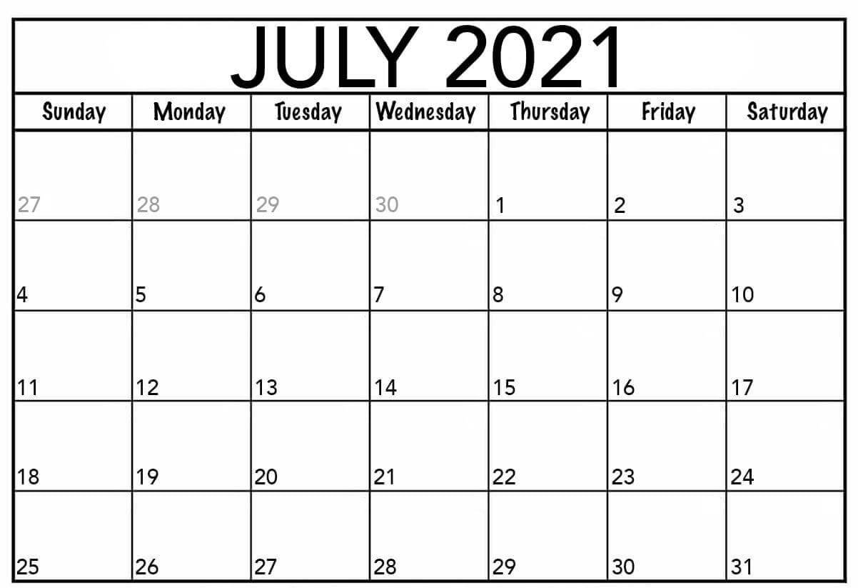 Printable July 2021 Calendar Template