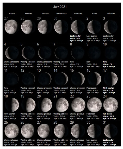 Printable July 2021 Lunar Calendar
