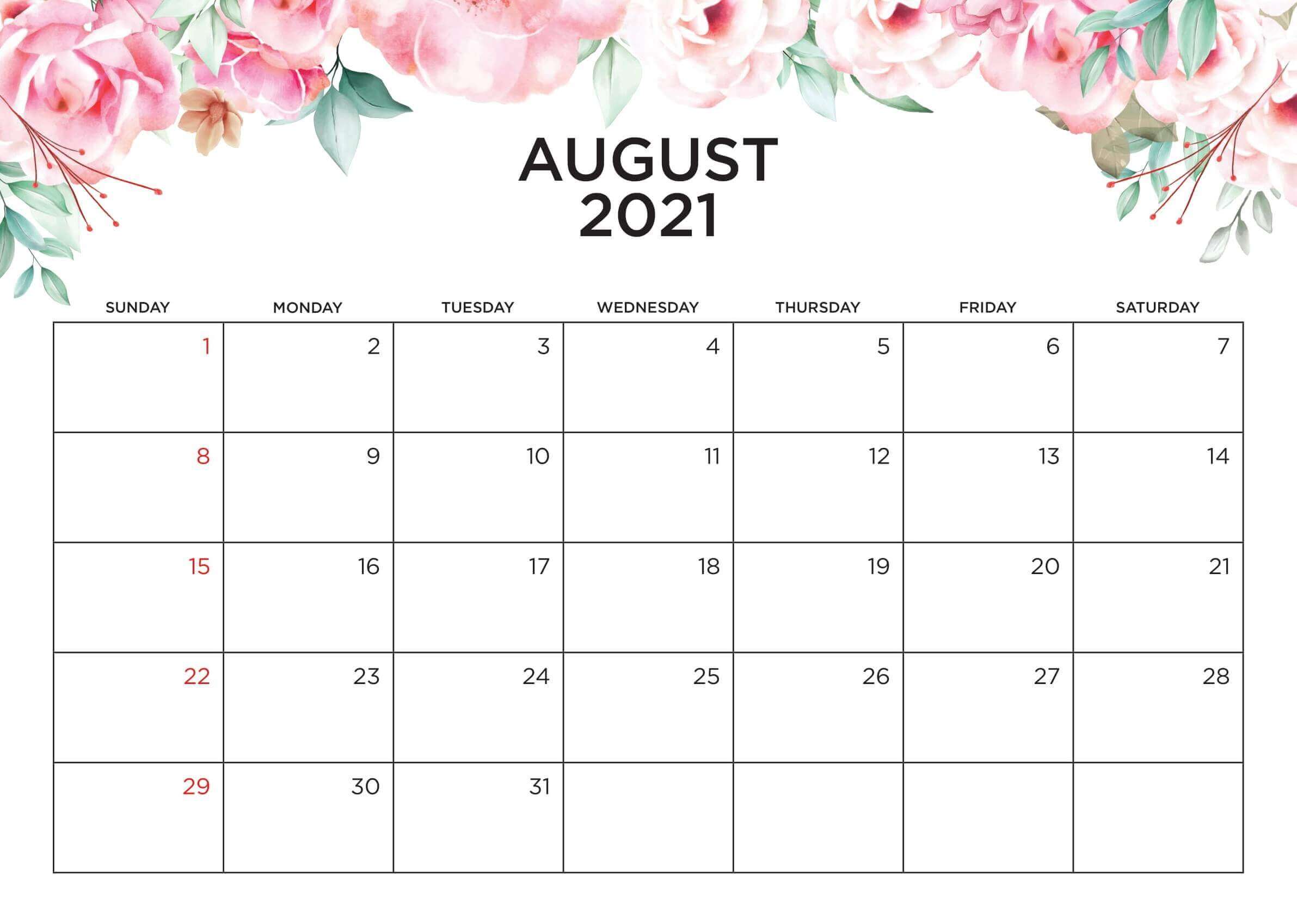 2021 august cute calendar