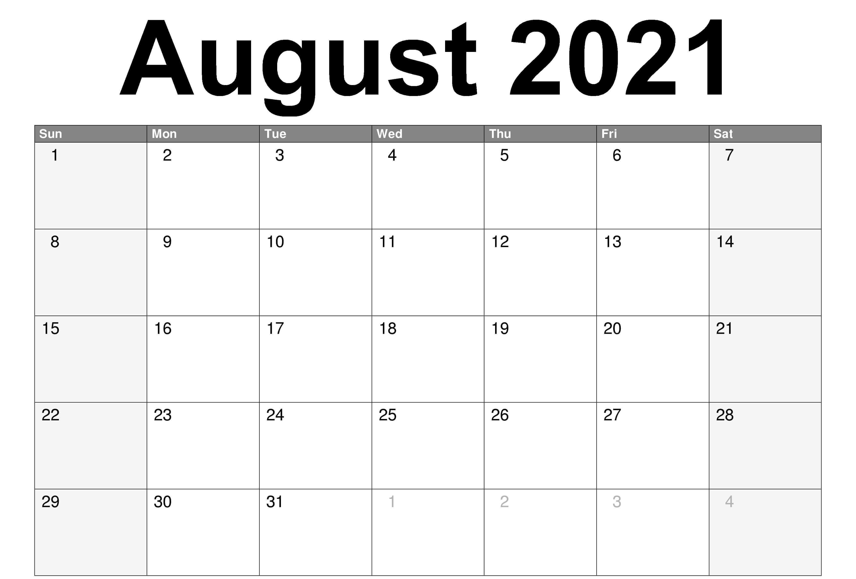 August 2021 Blank Calendar Template