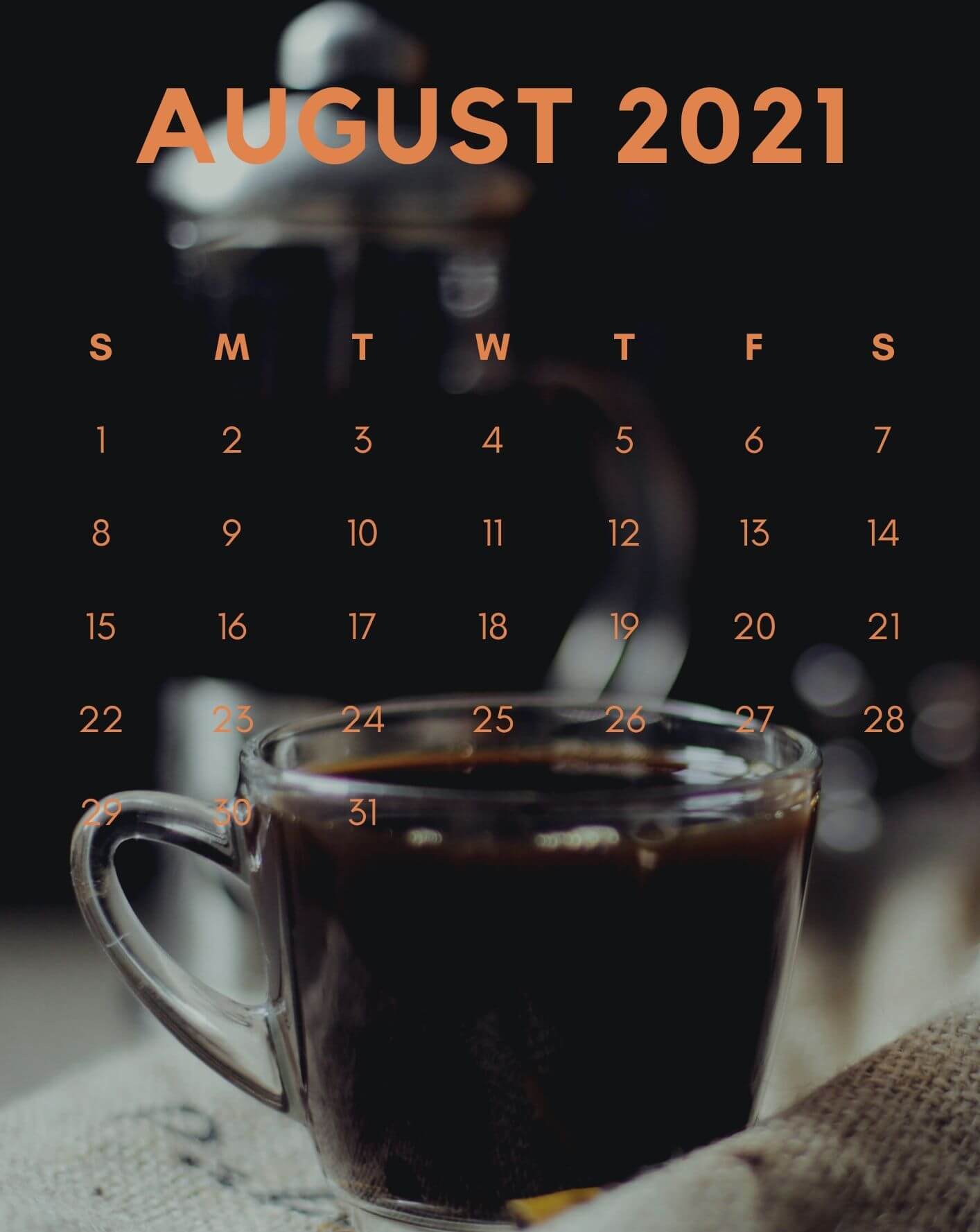 August 2021 Calendar Wallpaper for iPhone