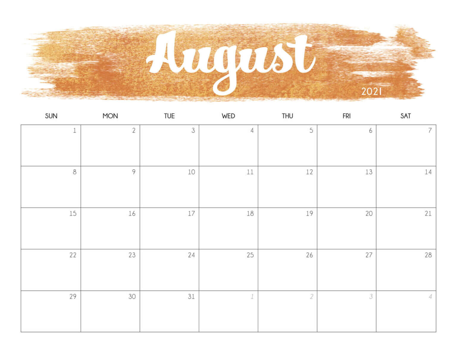 August 2021 Desk Calendar