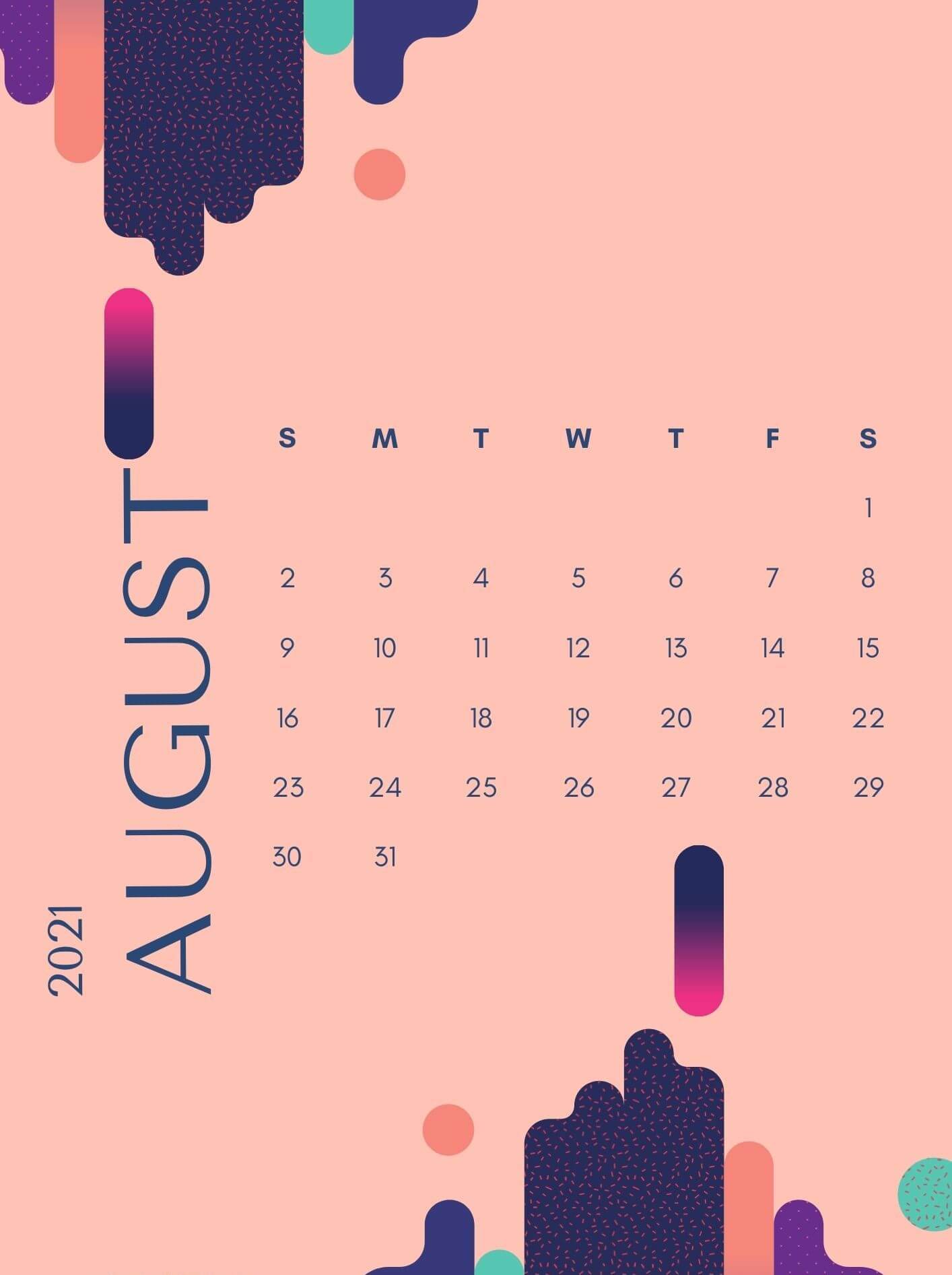 August 2021 iPhone Calendar Wallpaper