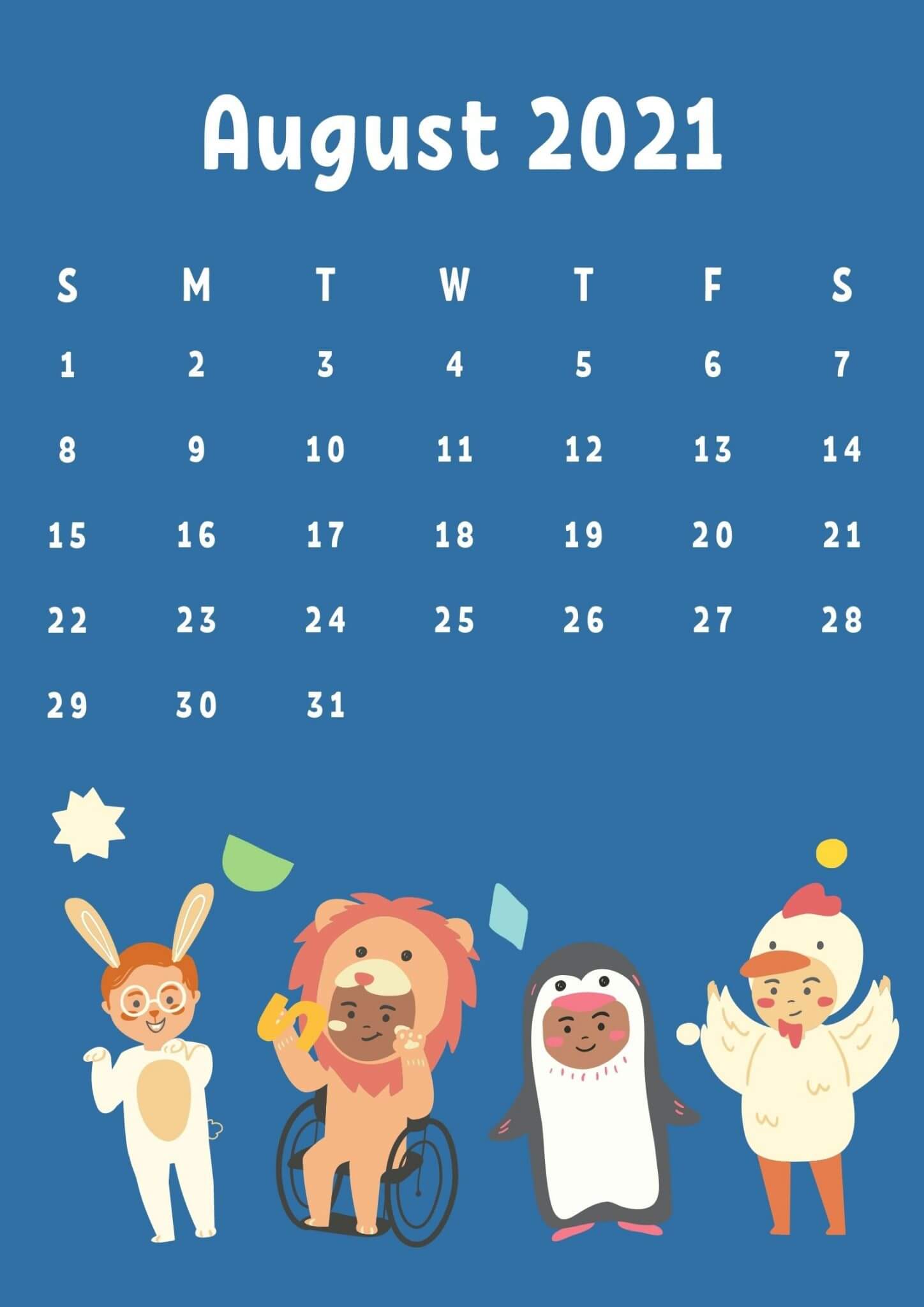 Cute August 2021 Calendar for Kids
