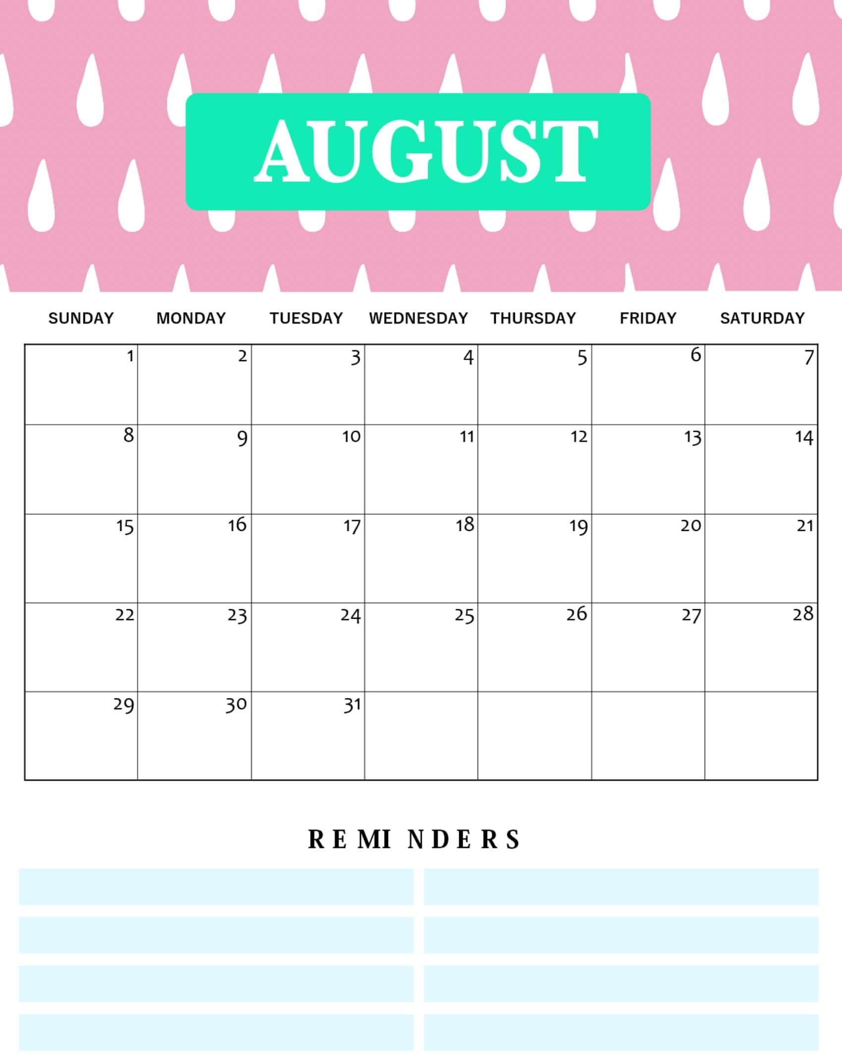 Cute August 2021 Calendar