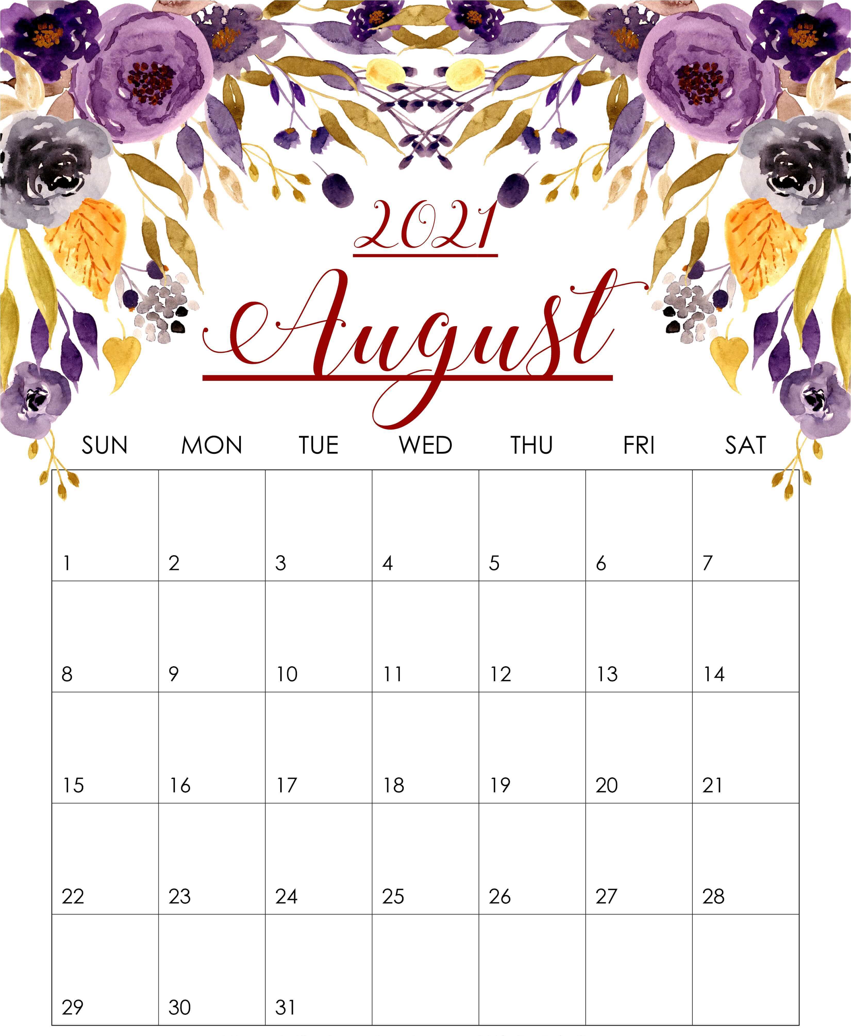 Floral August 2021 Calendar Printable