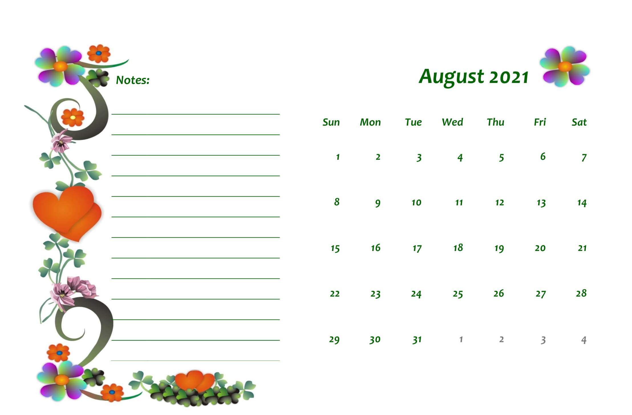 august 2021 floral calendar