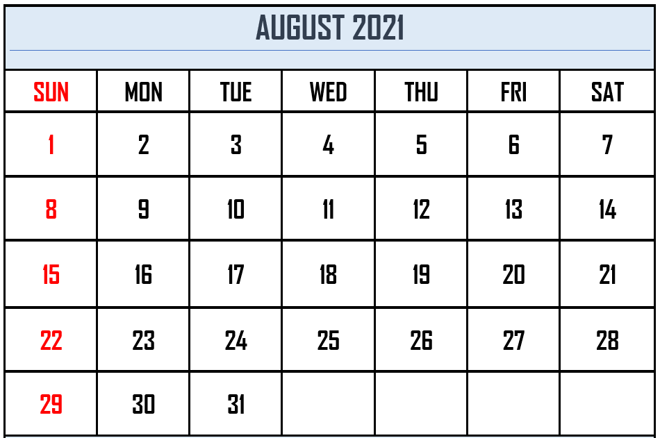 august blank calendar 2021