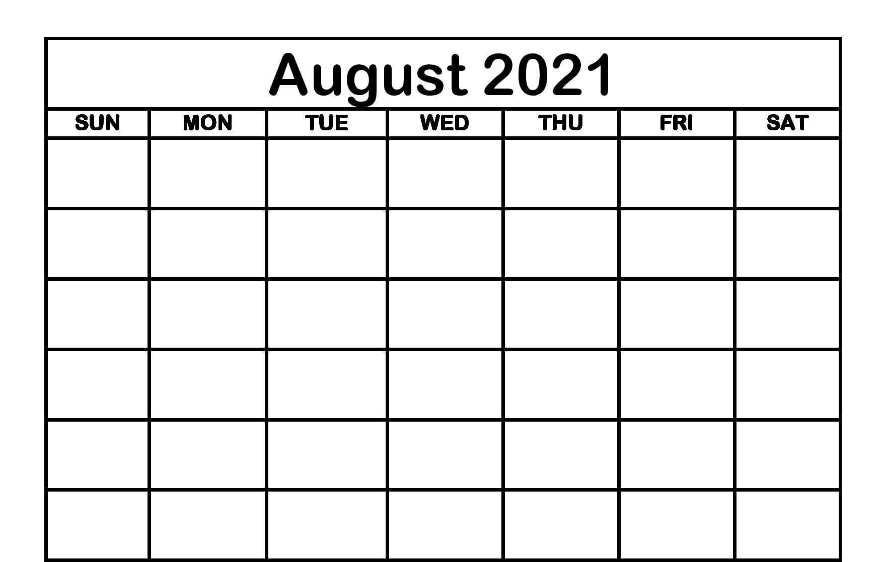 blank calendar template august 2021