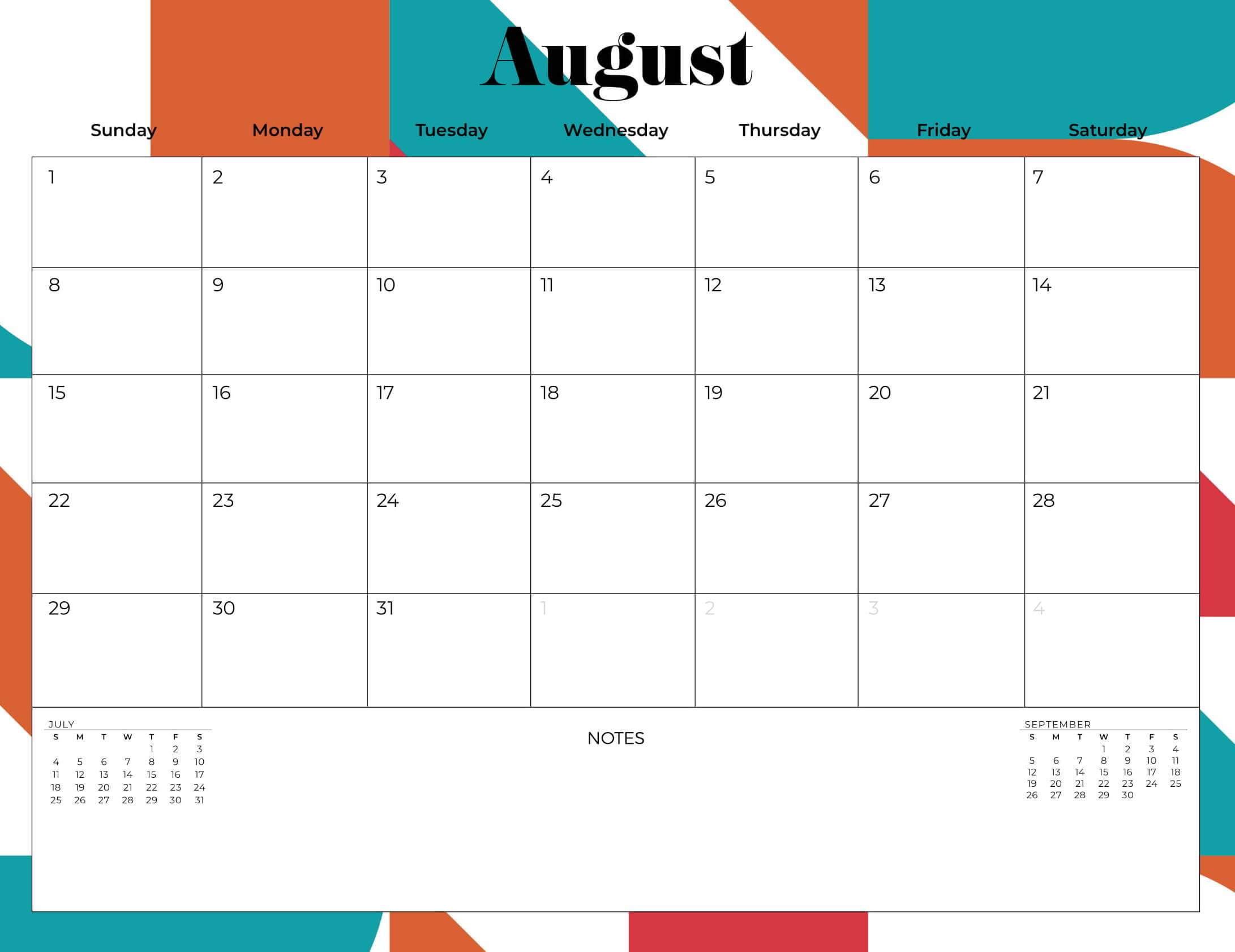 cute august 2021 desk calendar
