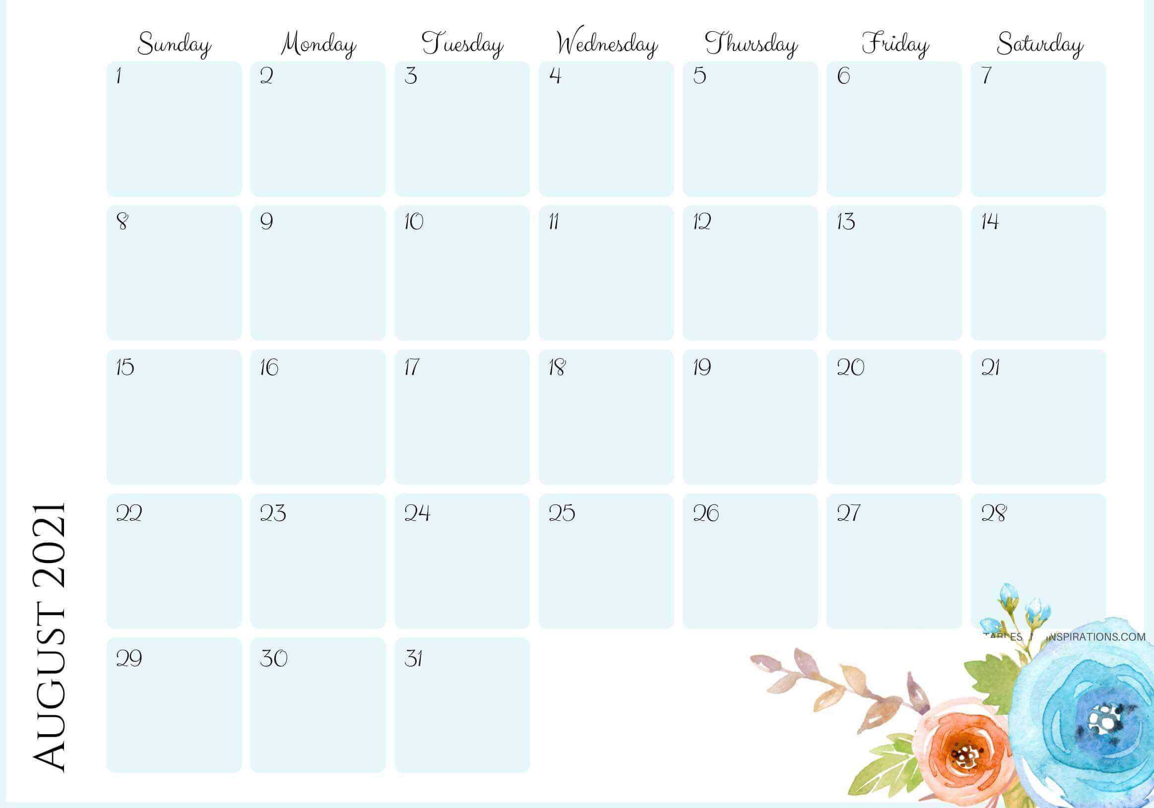 floral august 2021 desk calendar