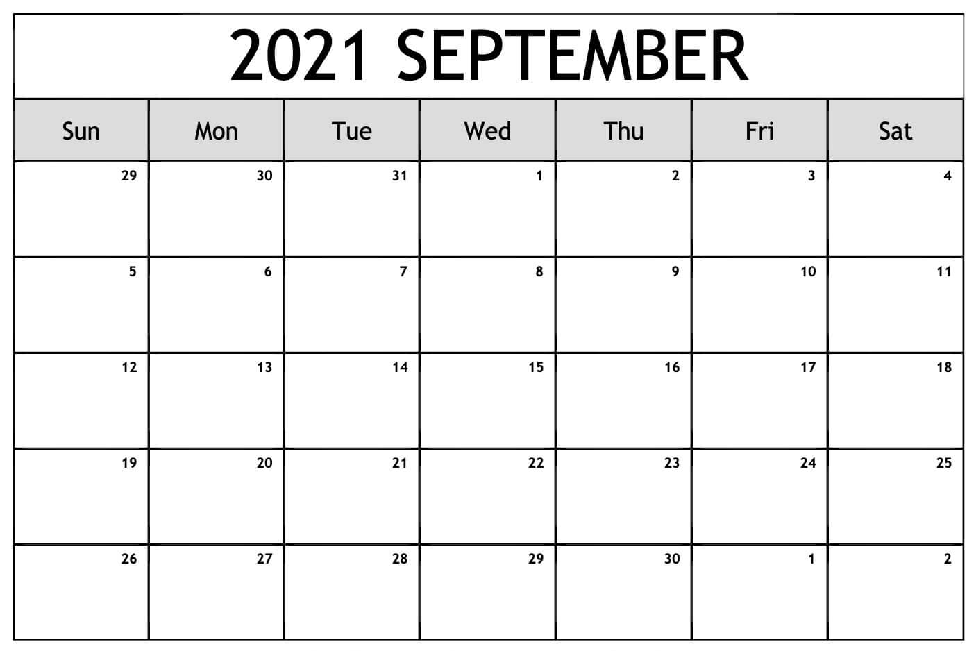 2021 September Calendar Blank