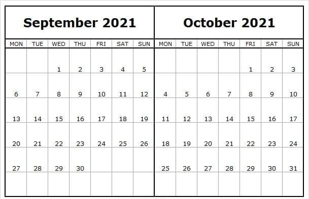 2021 September October Calendar Holidays
