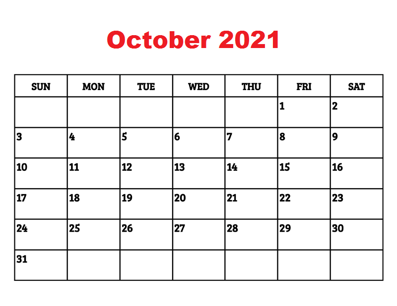 Blank 2021 October Printable Calendar