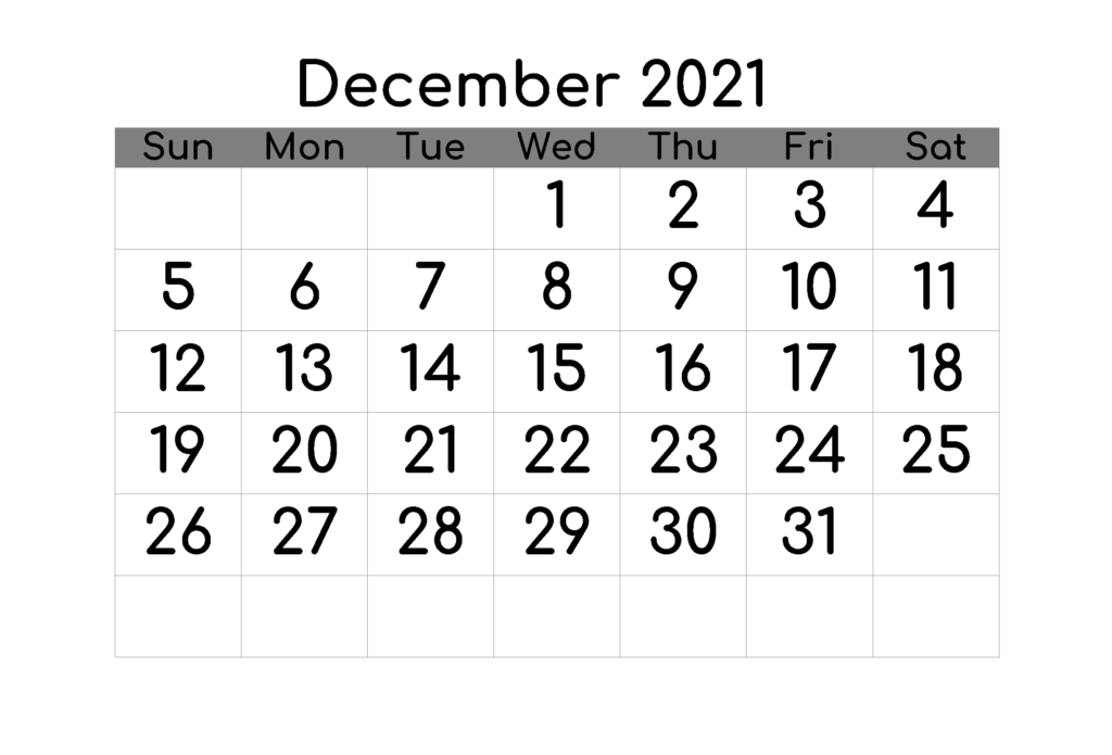 Blank Calendar Pages December 2021