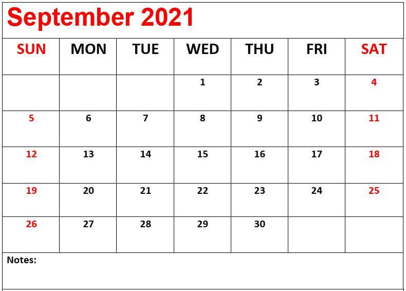 Blank Calendar Pages September 2021