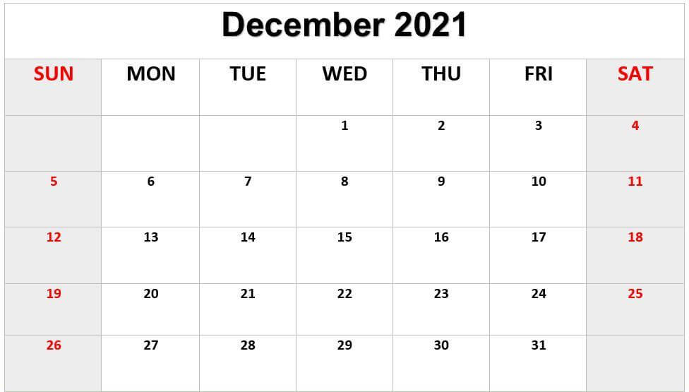 Blank Calendar Template December 2021